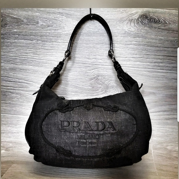 Prada Handbags - 💥SOLD💥 Prada Black Denim Logo Shoulder Bag